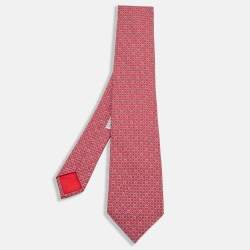 Hermes Red Printed Silk Tie