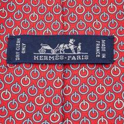 Hermes Red Printed Silk Tie