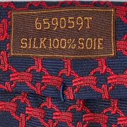 مملوكة مسبقًا Hermes Navy Blue/Red Patterned Silk Tie