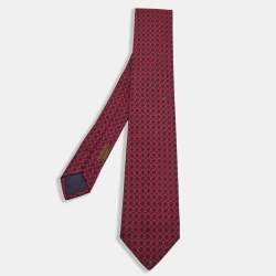 مملوكة مسبقًا Hermes Navy Blue/Red Patterned Silk Tie