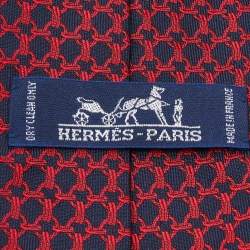 مملوكة مسبقًا Hermes Navy Blue/Red Patterned Silk Tie