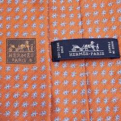 Hermes Orange Patterned Silk Tie