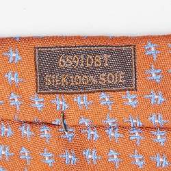 Hermes Orange Patterned Silk Tie