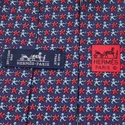 Pre Owned Hermes Navy Blue Octopus & Starfish Print Silk Tie