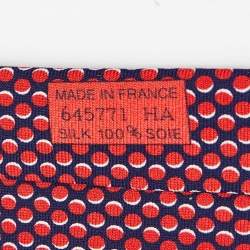 Pre Owned Hermes Red/Navy Blue Dotted Silk Tie