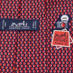 Pre Owned Hermes Red/Navy Blue Dotted Silk Tie