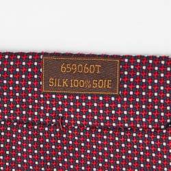 Hermes Red/Navy Blue Patterned Silk Tie
