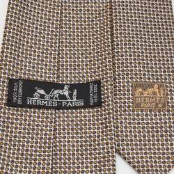 Pre Owned Hermes Brown Dotted Silk Tie