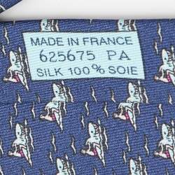 Pre Owned Hermes Blue Surf Print Silk Tie