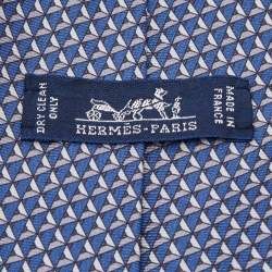 Pre Owned Hermes Blue Geometric Print Silk Blue Tie