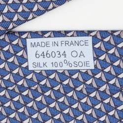 Pre Owned Hermes Blue Geometric Print Silk Blue Tie