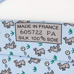 Pre Owned Hermes Blue Rabbit Print Silk Tie
