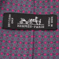 Pre Owned Hermes Grey/Purple Geometric Print Silk Tie