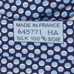 Pre Owned Hermes Navy Blue Dot Printed Silk Tie