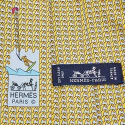 Pre Owned Hermes Yellow/Blue Surfing Print Silk Tie