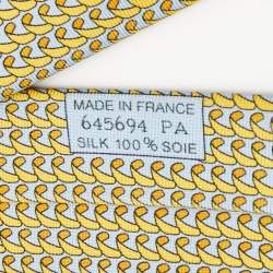 Pre Owned Hermes Yellow/Blue Surfing Print Silk Tie