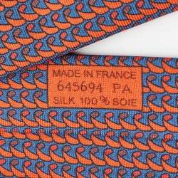 Hermes Red/Blue Surfing Print Silk Tie