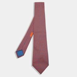 Hermes Red/Blue Surfing Print Silk Tie