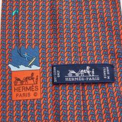 Hermes Red/Blue Surfing Print Silk Tie