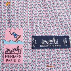 Pre Owned Hermes Pink/Blue Surfing Print Silk Tie