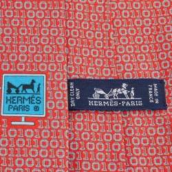 Pre Owned Hermes Red Numerical Print Silk Tie