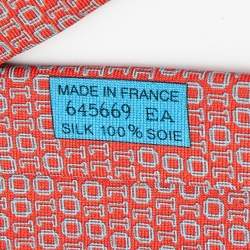 Pre Owned Hermes Red Numerical Print Silk Tie