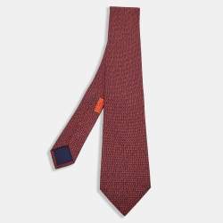 Hermes Navy Blue/Orange Numerical Print Silk Tie