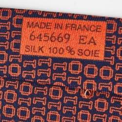 Hermes Navy Blue/Orange Numerical Print Silk Tie