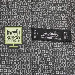 Hermes Grey Numerical Print Silk Tie