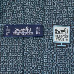 Pre Owned Hermes Blue/Black Numerical Print Silk Tie