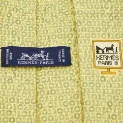 Pre Owned Hermes Yellow Numerical Print Silk Tie