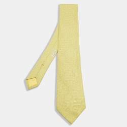 Pre Owned Hermes Yellow Numerical Print Silk Tie