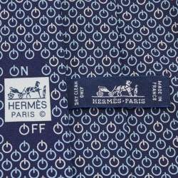 Pre Owned Hermes Navy Blue Printed Silk Tie