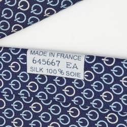 Pre Owned Hermes Navy Blue Printed Silk Tie