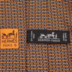 Pre Owned Hermes Orange Printed Silk Tie