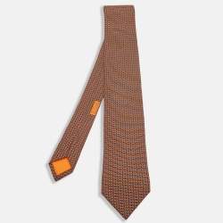Pre Owned Hermes Orange Printed Silk Tie