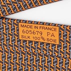 Pre Owned Hermes Orange Printed Silk Tie