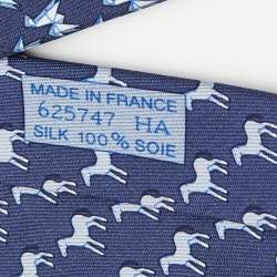 Pre Owned Hermes Blue Origami Horse Print Silk Tie