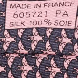 Pre Owned Hermes Grey/Pink Bat Print Silk Tie