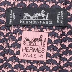 Pre Owned Hermes Grey/Pink Bat Print Silk Tie