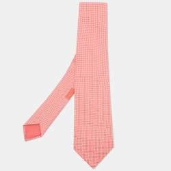 Hermes Red Tennis Net Print Silk Tie