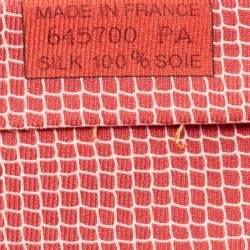 Hermes Red Tennis Net Print Silk Tie