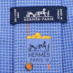 Pre Owned Hermes Blue Tennis Net Print Silk Tie