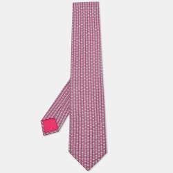 Hermes Dark Pink Printed Silk Tie