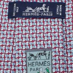 Pre Owned Hermès Dark Pink/Blue Helmet Print Silk Tie