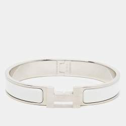 Hermès Clic H White Enamel Palladium Plated Bracelet