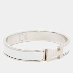 Hermès Clic H White Enamel Palladium Plated Bracelet