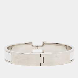Hermès Clic H White Enamel Palladium Plated Bracelet