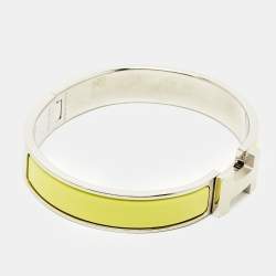 Pre Owned Hermès Clic H Yellow Enamel Palladium Plated Bracelet