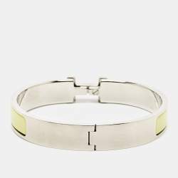 Pre Owned Hermès Clic H Yellow Enamel Palladium Plated Bracelet